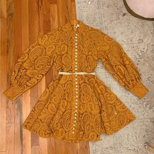Zimmerman Anneke Minidress Gold Paisley Lace Belt Sz XS/S